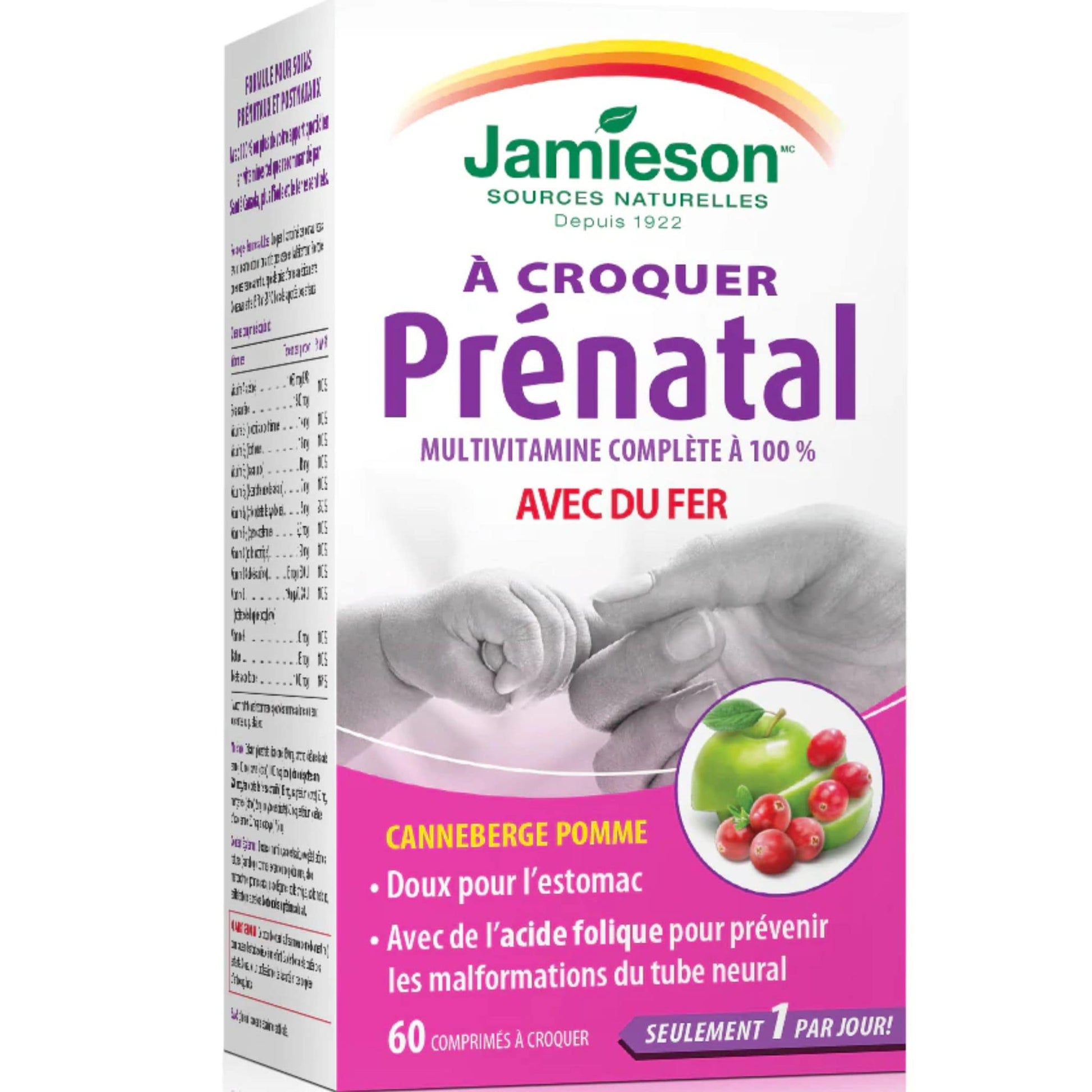 Cranberry Apple, 60 Chewable Tablets | Jamieson Chewable Prenatal 100% Complete Multivitamin with Iron // french