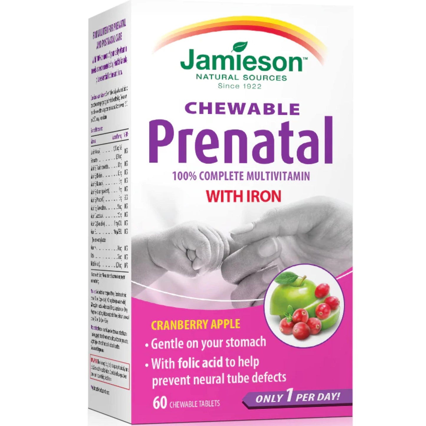 Cranberry Apple, 60 Chewable Tablets | Jamieson Chewable Prenatal 100% Complete Multivitamin with Iron Box