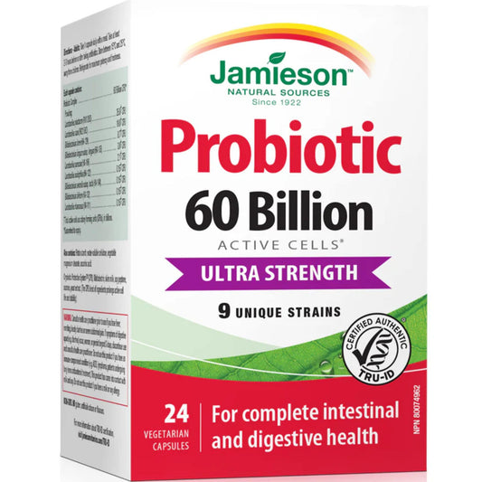 24 Vegetarian Capsules | Jamieson Probiotic Ultra Strength, 60 Billion Active Cells 9 Unique Strains