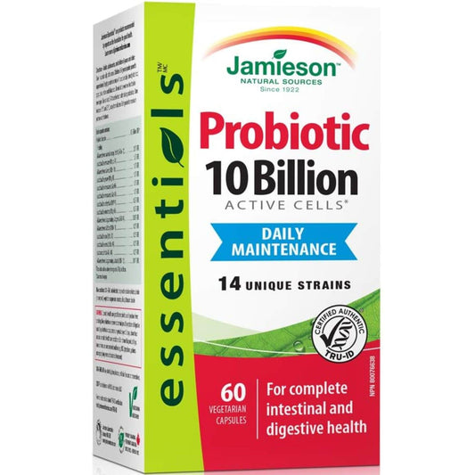 60 Vegetarian Capsules | Jamieson Probiotic Daily Maintenance, 10 Billion Active Cells, 14 Unique Strains