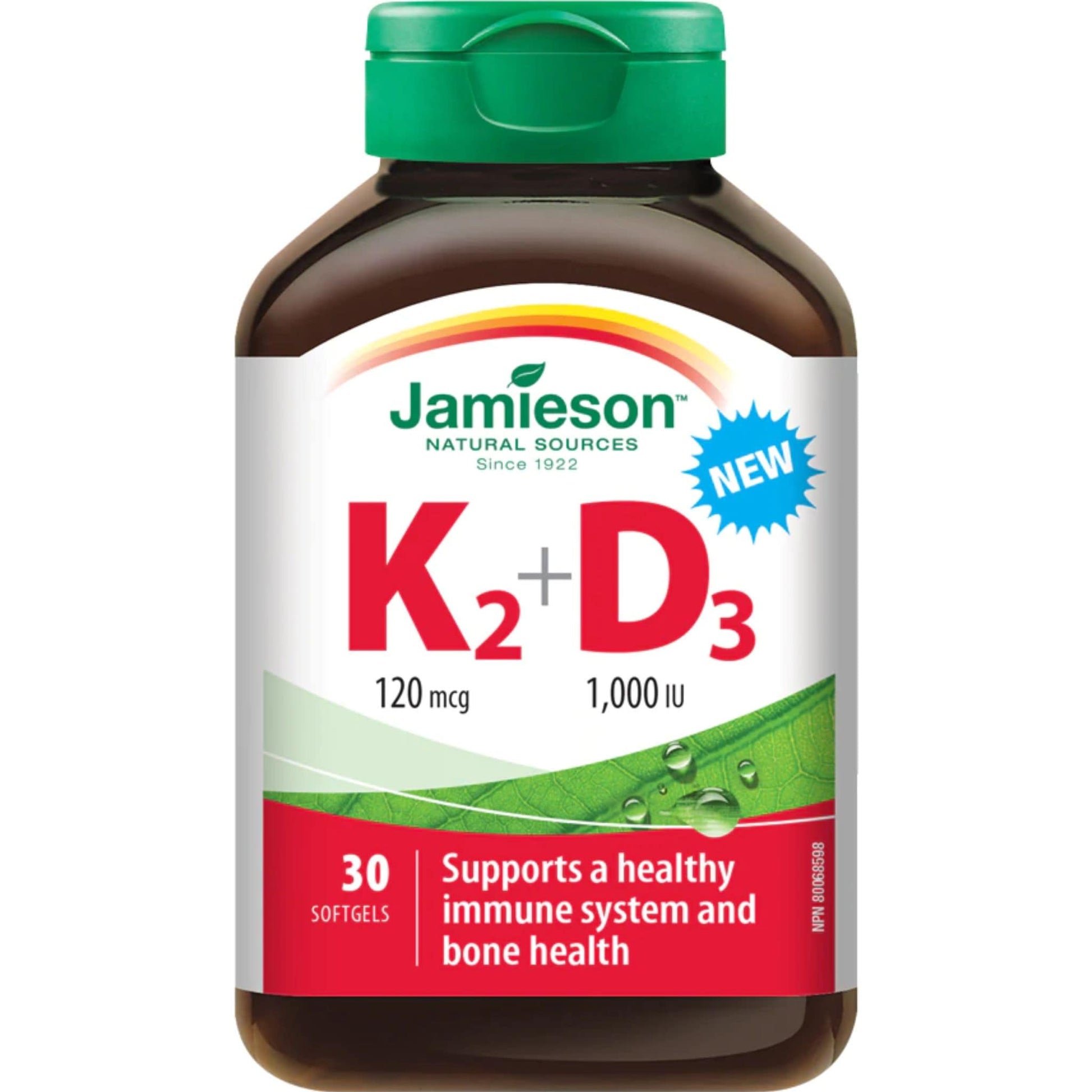 30 Softgels | Jamieson Vitamin K2 120 mcg + Vitamin D3 1,000 IU