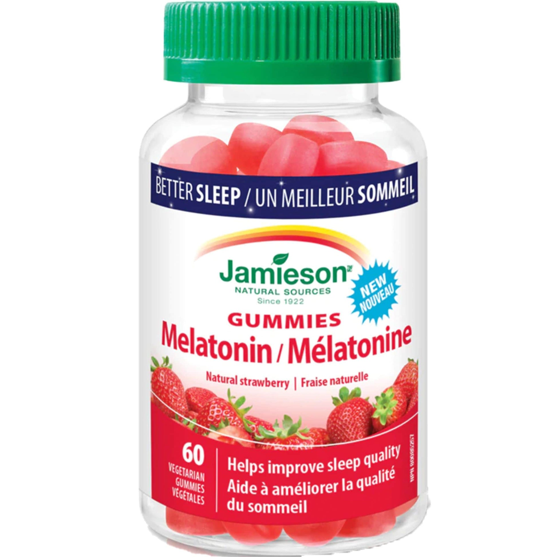 Natural Strawberry, 60 Vegetarian Gummies | Jamieson Gummies Melatonin 2.5mg // natural strawberry flavour