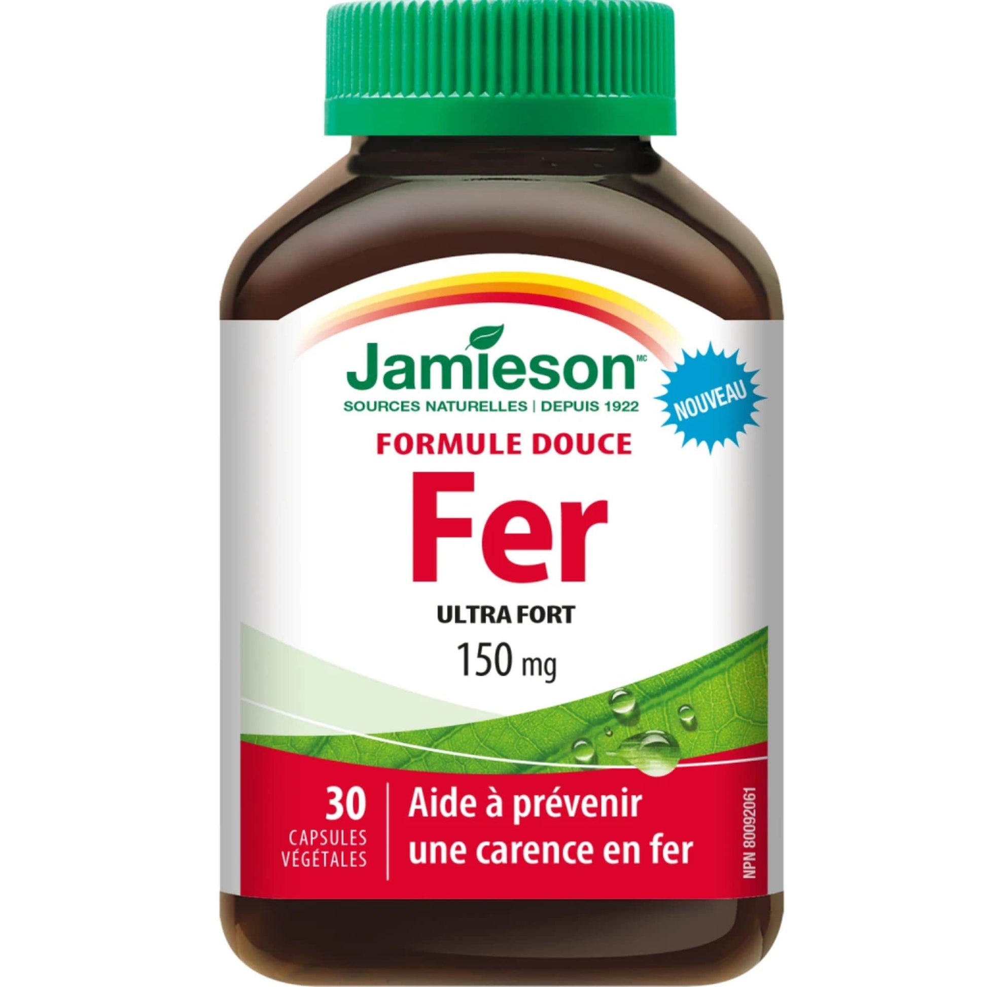 30 Vegetarian Capsules | Jamieson Gentle Iron 150 mg Ultra Strength // french