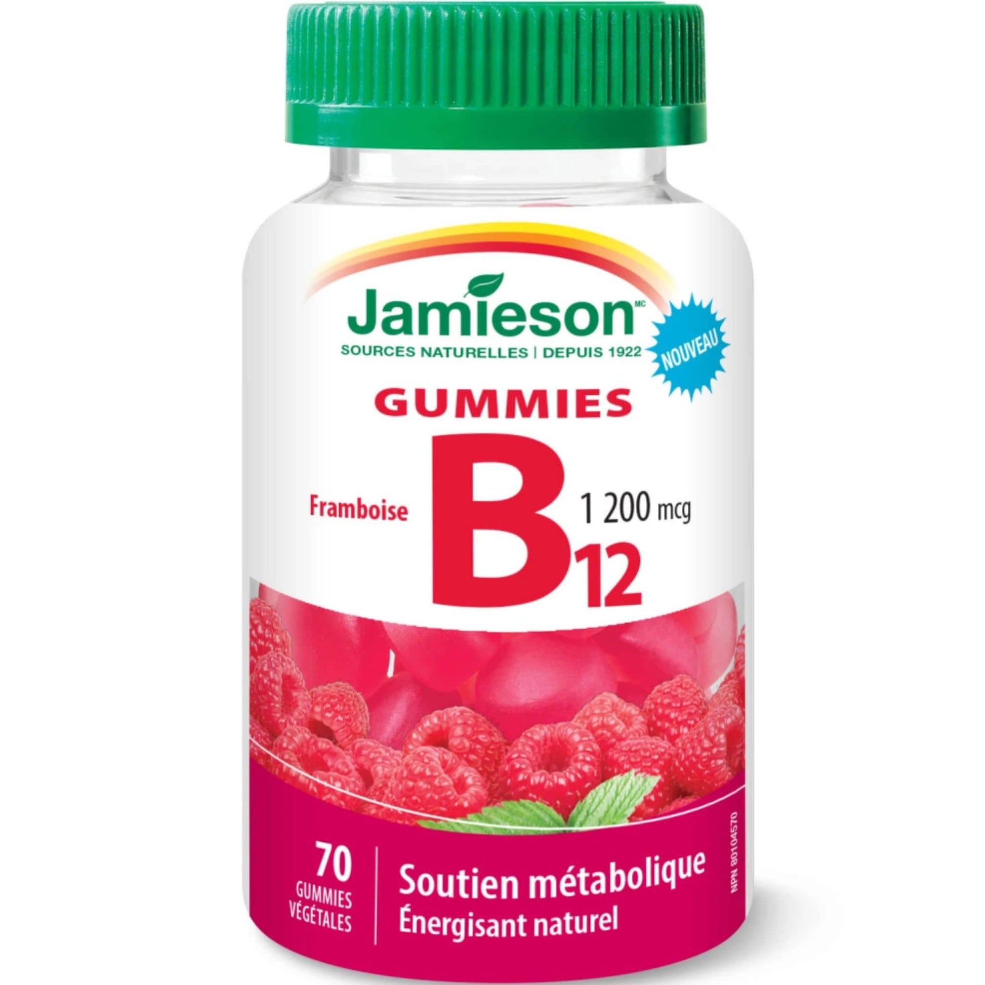 Raspberry, 70 Vegetarian Gummies | Jamieson Gummies Vitamin b12 1,200 mcg // french bottle