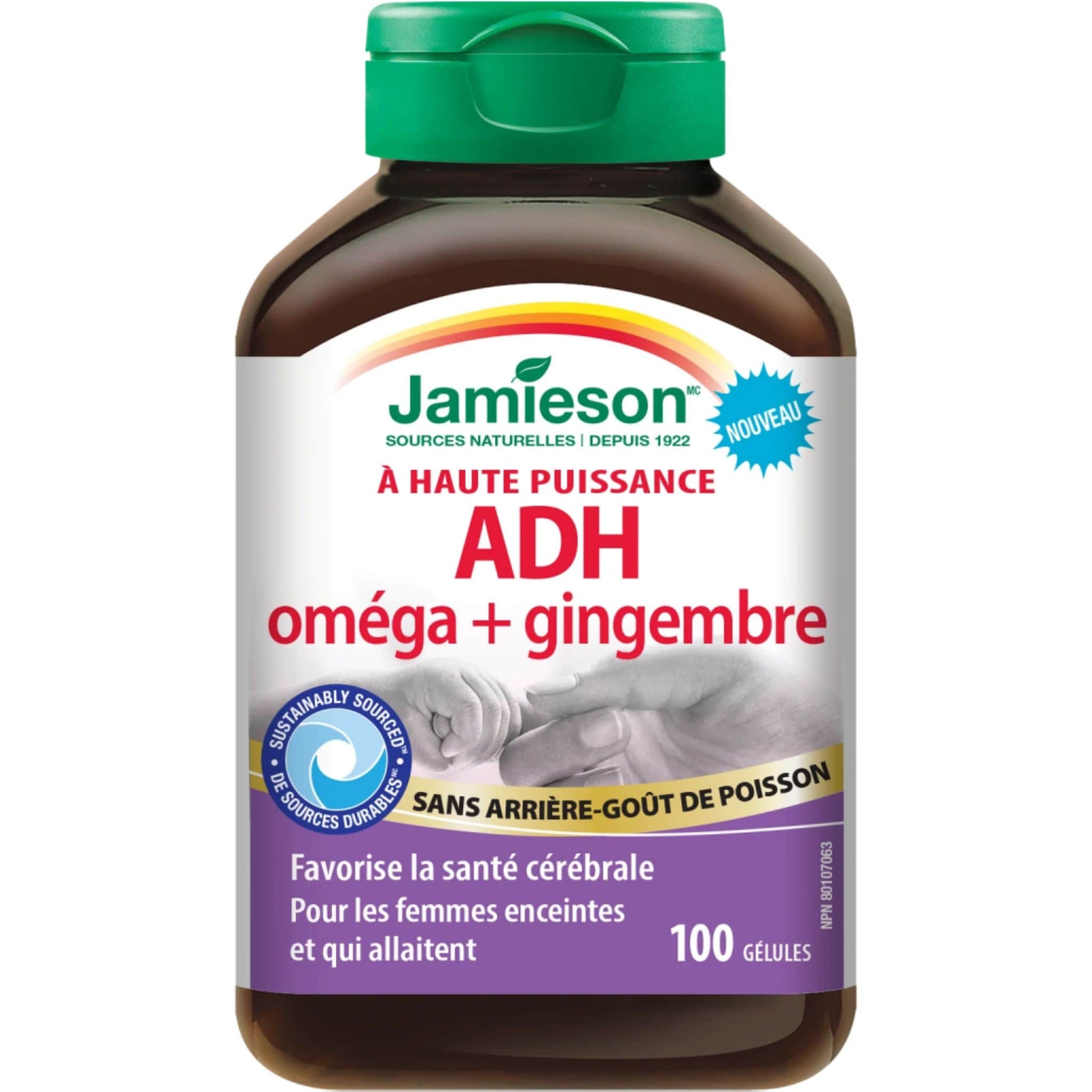 100 Softgels | Jamieson High Potency Prenatal DHA Omega + Ginger // french bottle