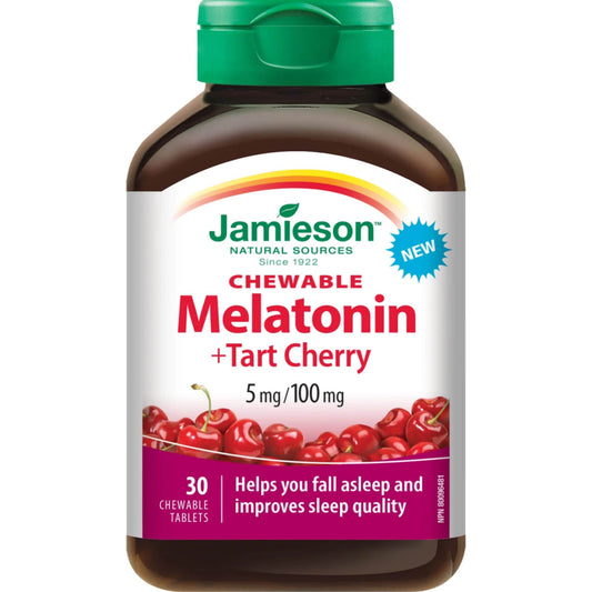 30 Chewable Tablets | Jamieson Chewable Melatonin + Tart Cherry 5 mg/100 mg