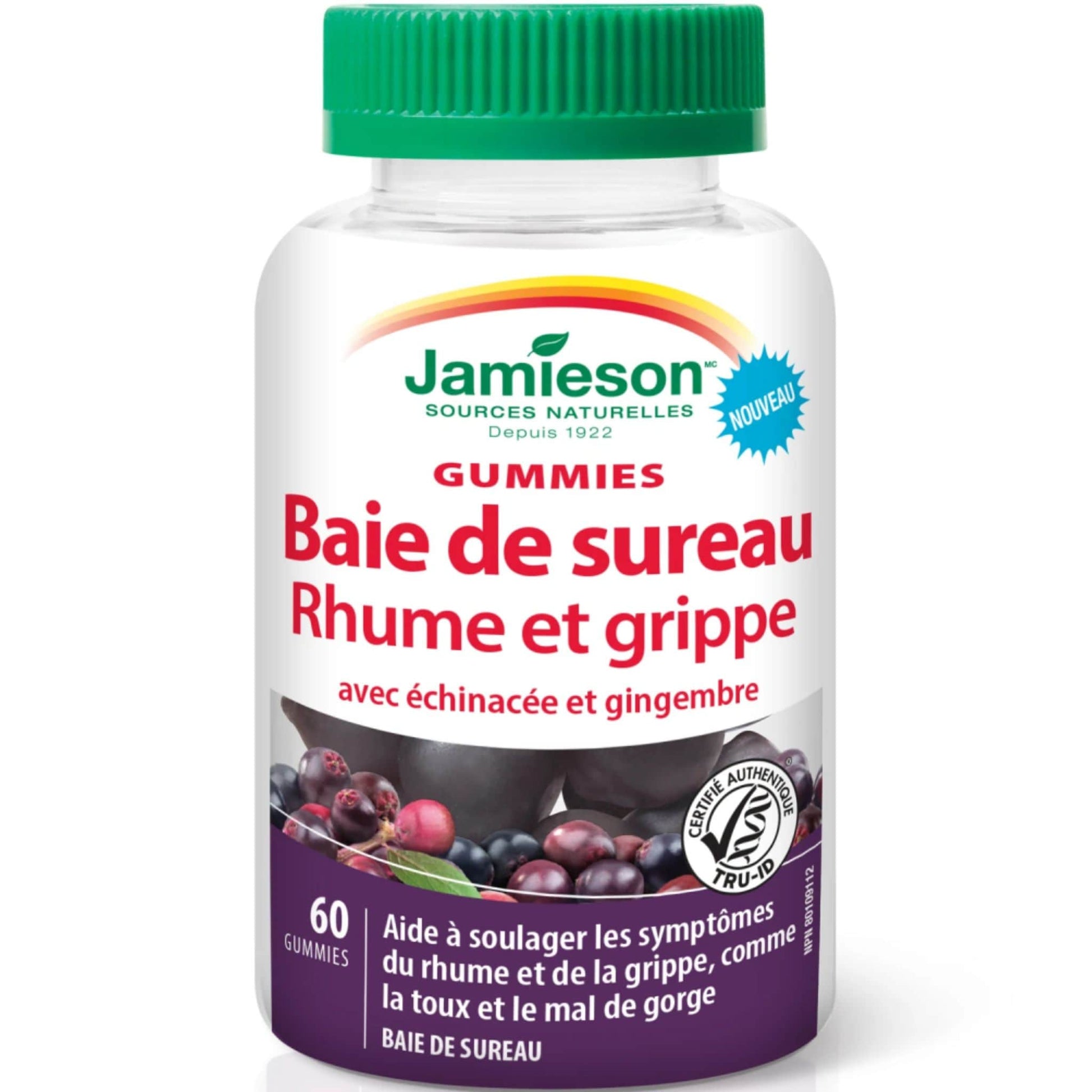 Elderberry, 130 Gummies | Jamieson Gummies Elderberry Cold & Flu with Echinacea and Ginger // french bottle