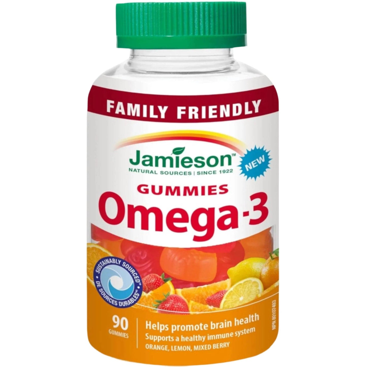 Orange, Lemon, Mixed Berry, 90 Gummies | Jamieson Gummies Omega-3 // orange, lemon, mixed berry flavour