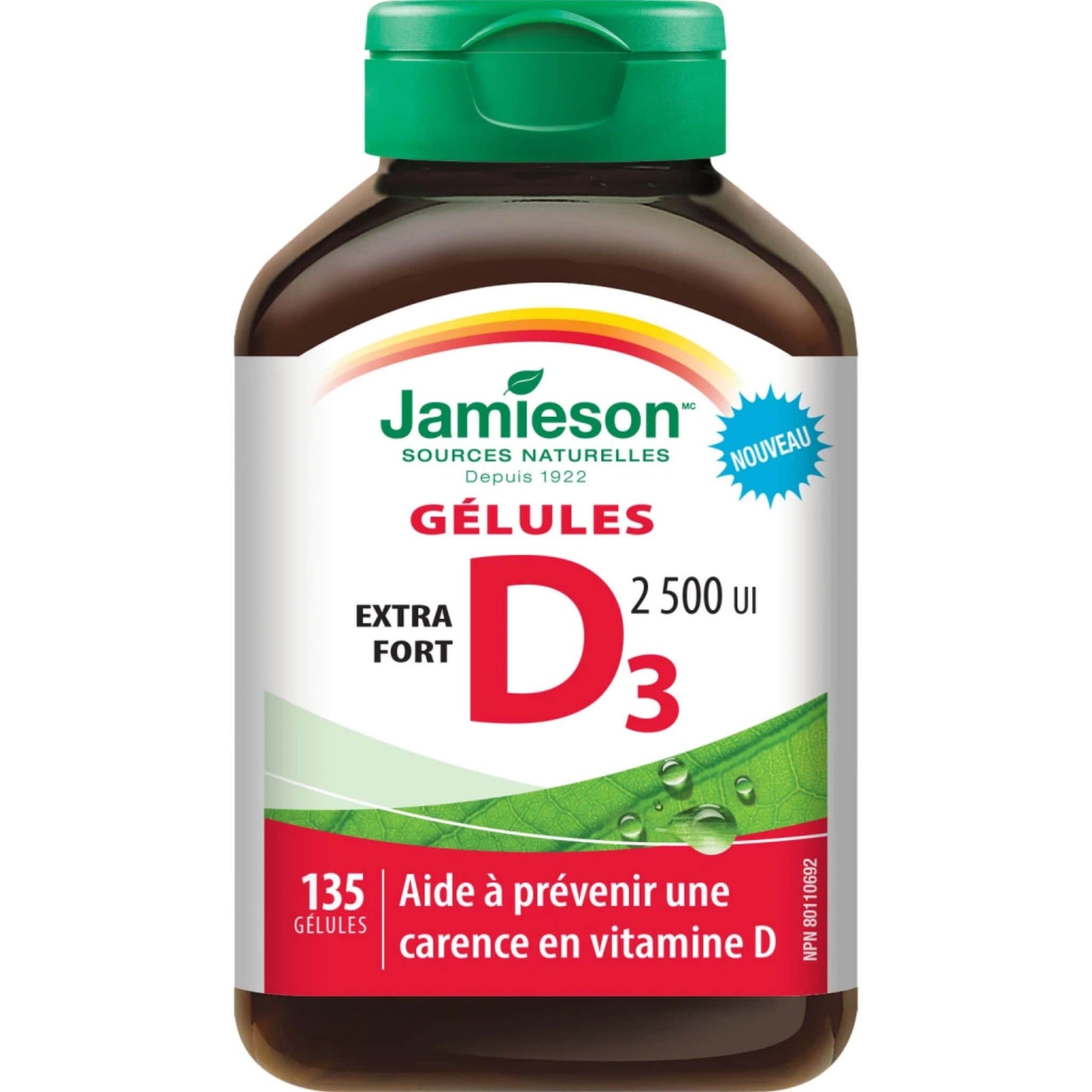 135 Softgels | Jamieson Softgels Vitamin D3 2,500 IU Extra Strength // French Bottle