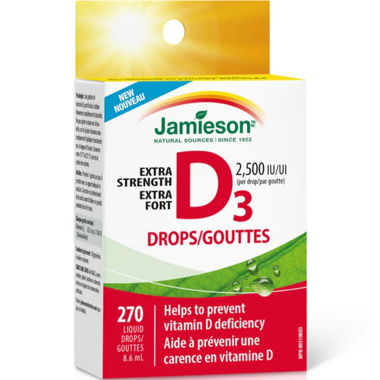 8.6 mL / 270 Liquid Drops | Jamieson Vitamin D3 2,500 IU/UI Drops Extra Strength