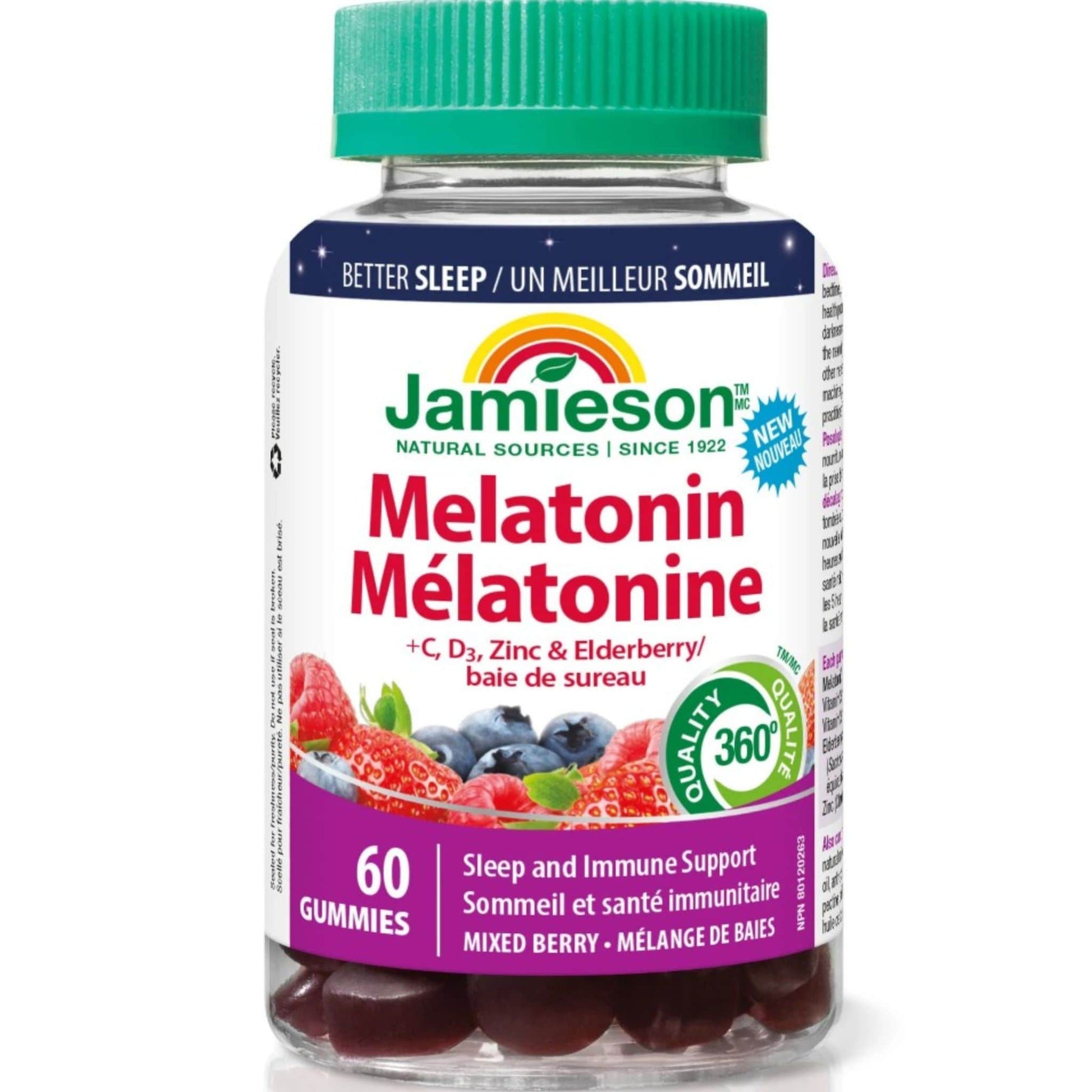 Mixed Berry, 60 Gummies | Jamieson Melatonin + C, D3, Zinc and Elderberry // mixed berry flavour