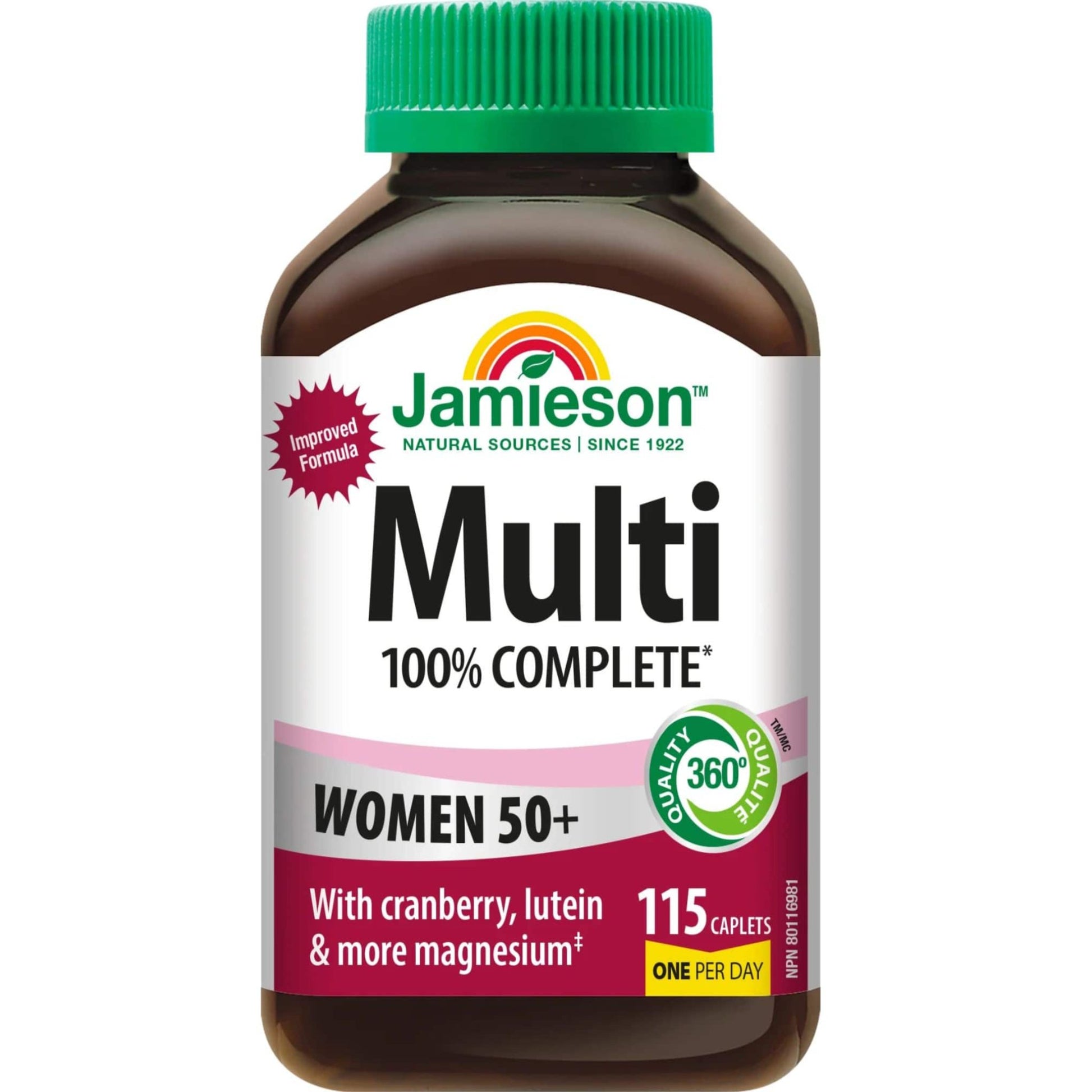 115 Caplets (New Formula) | Jamieson Multi 100% Complete Multivitamin for Women 50+