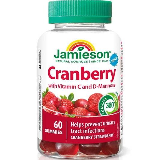 Cranberry Strawberry, 60 Gummies | Jamieson Cranberry with Vitamin C nd D-Mannose // cranberry strawberry flavour