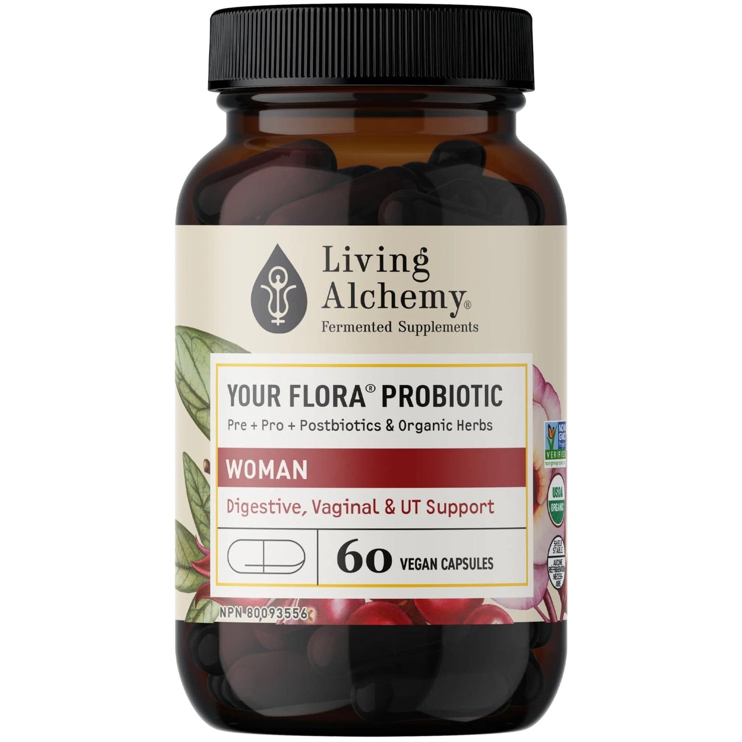 Living Alchemy Your Flora Woman, Vaginal & UT Balance, Probiotics, Prebiotics and Enzymes, 60 Capsules