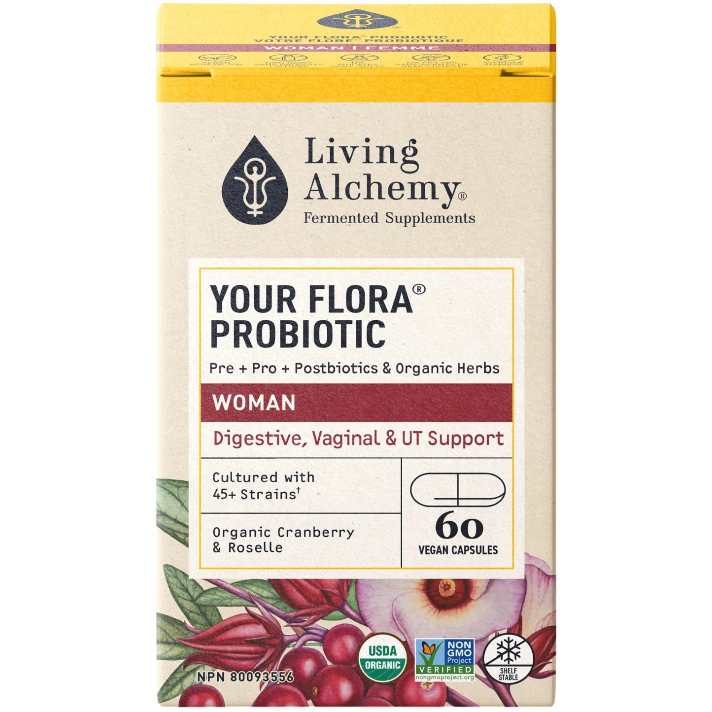 Living Alchemy Your Flora Woman, Vaginal & UT Balance, Probiotics, Prebiotics and Enzymes, 60 Capsules