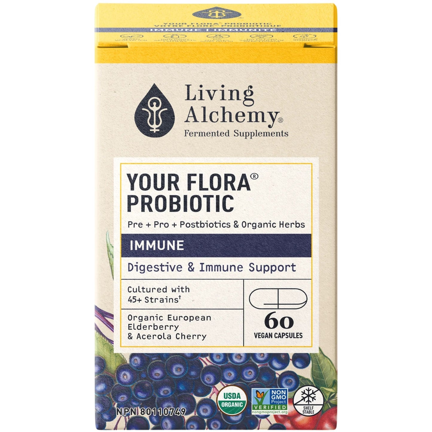 Living Alchemy Your Flora Immune, Digestive and Immune Support, Probiotics, Prebiotics and Enzymes, 60 Vegetable Capsules