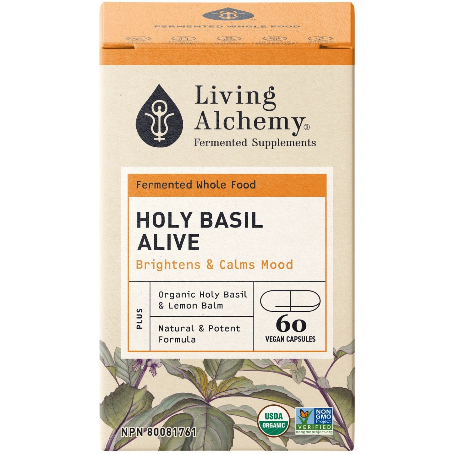 Living Alchemy Holy Basil Alive 133.3mg, Whole Food Holy Basil, 60 Capsules