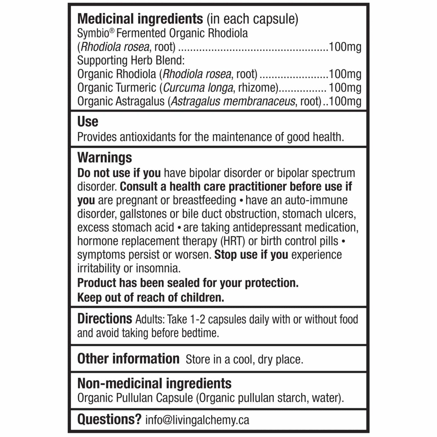 Living Alchemy Rhodiola Alive 100mg, Fermented Organic Rhodiola, 60 Capsules