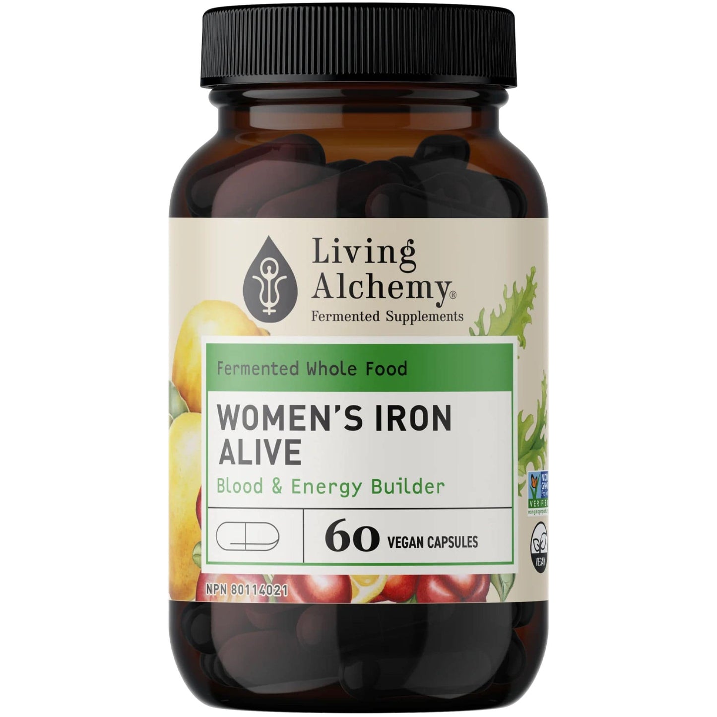 Living Alchemy Women's Iron Alive 16mg, Blood and Energy Builder, 60 Vegetable Capsules