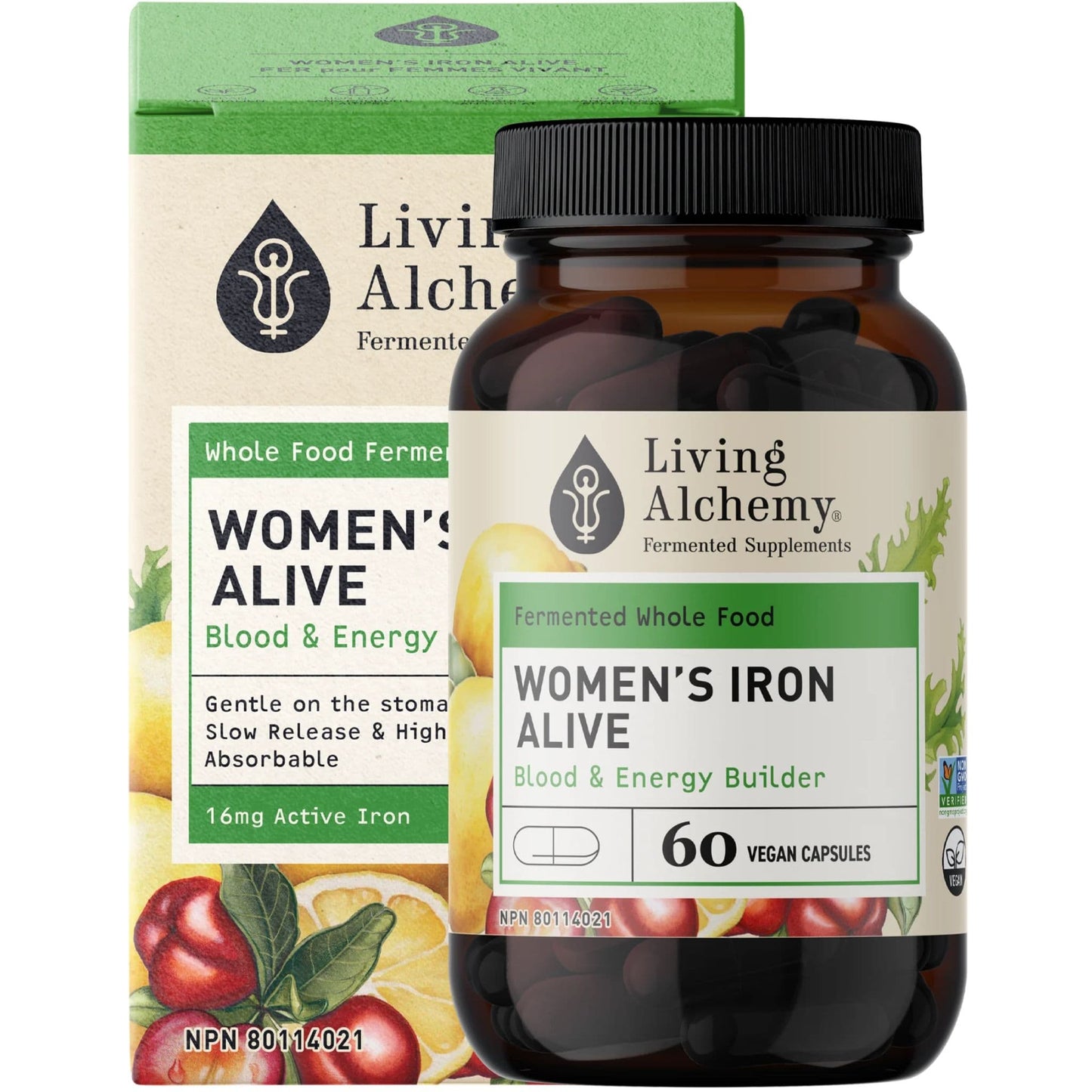 Living Alchemy Women's Iron Alive 16mg, Blood and Energy Builder, 60 Vegetable Capsules