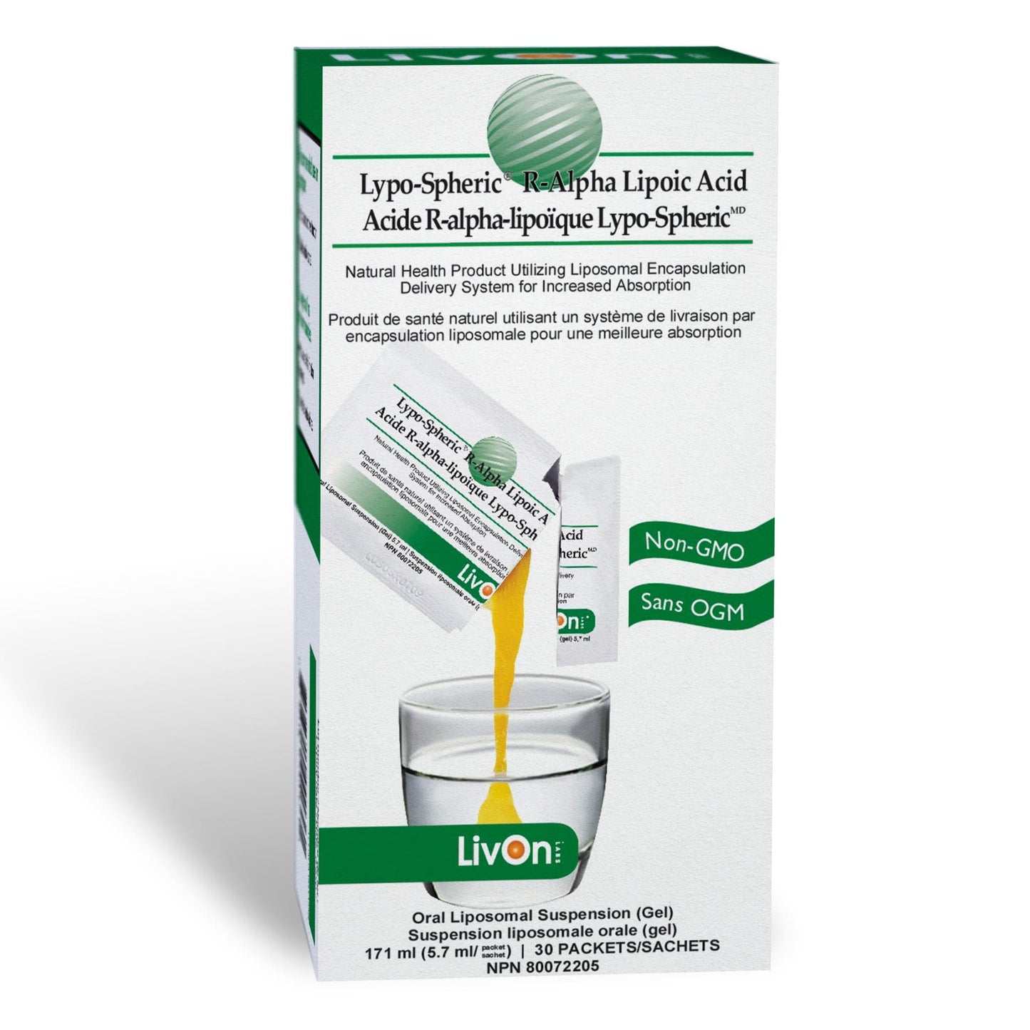 30 Packets | LivOn Lypo-Spheric R-Alpha Lipoic Acid