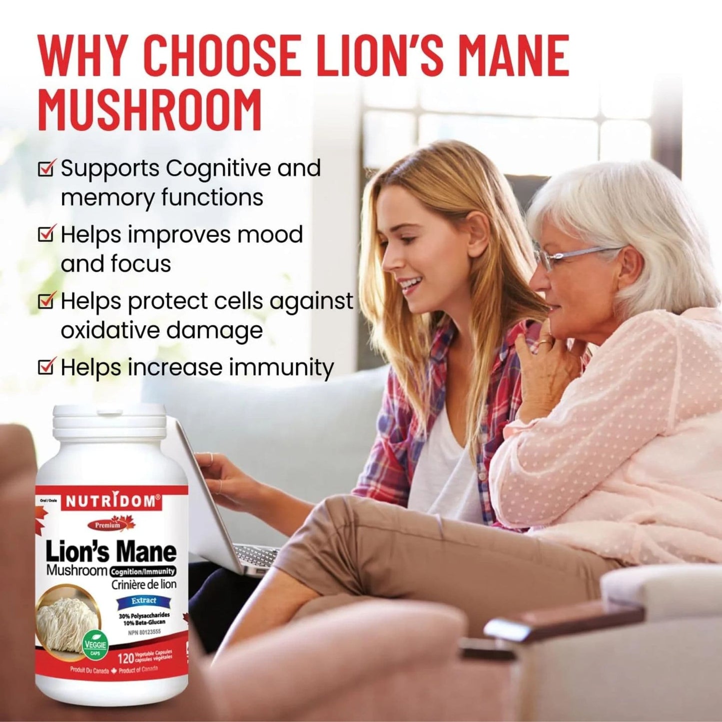 Nutridom Lion's Mane Mushroom, 120 Vegetable Capsules