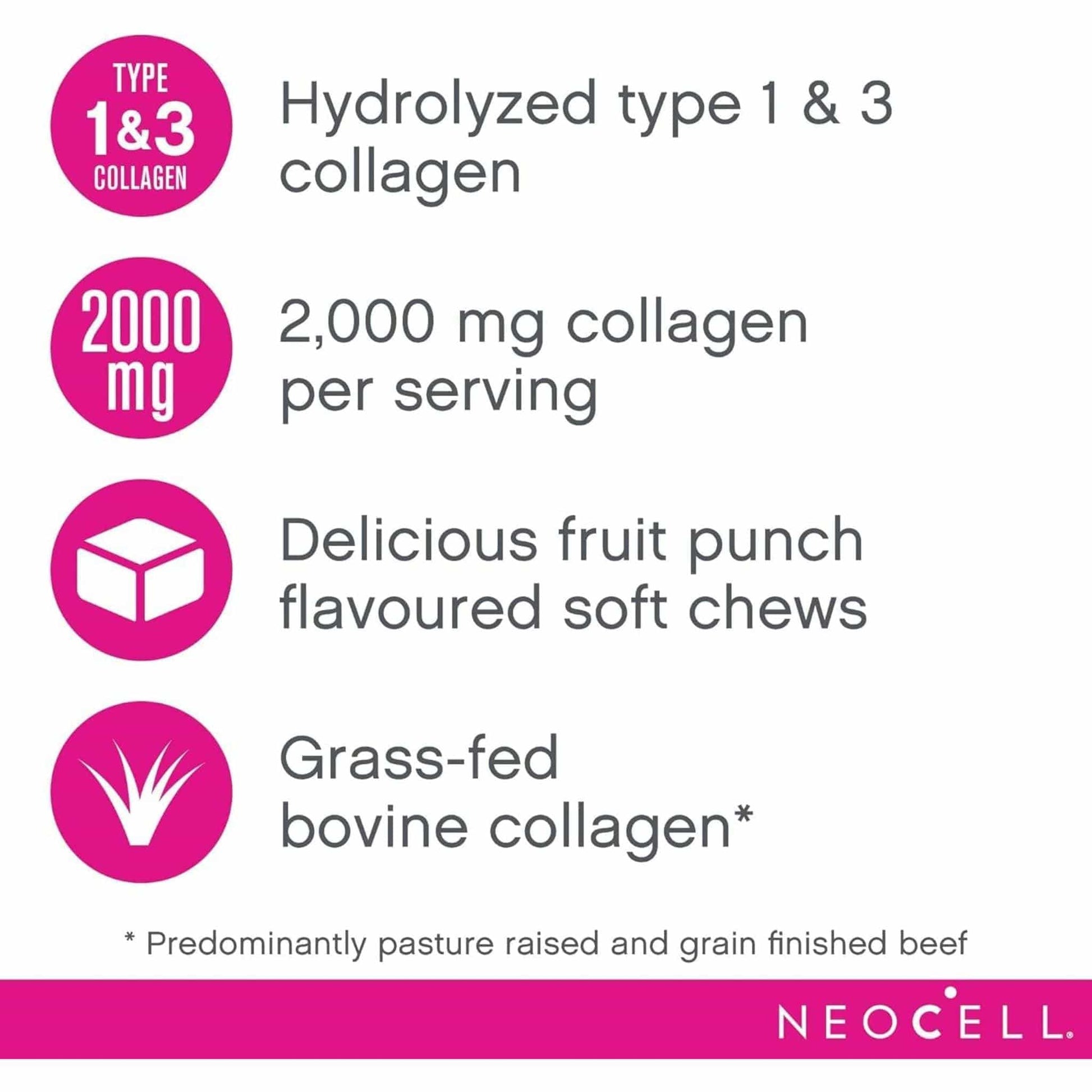 Fruit Punch Flavour, 60 Soft Chews | Neocell Beauty Burst Collagen Soft Chews, Collagen Types 1 and 3