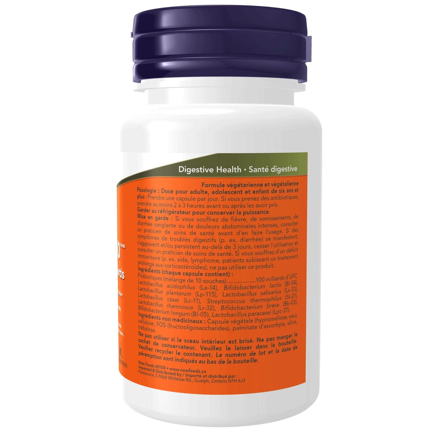 30 Vegetable Capsules | NOW Probiotic-10 100 Billion with 10 Live Strains Ingredient Label