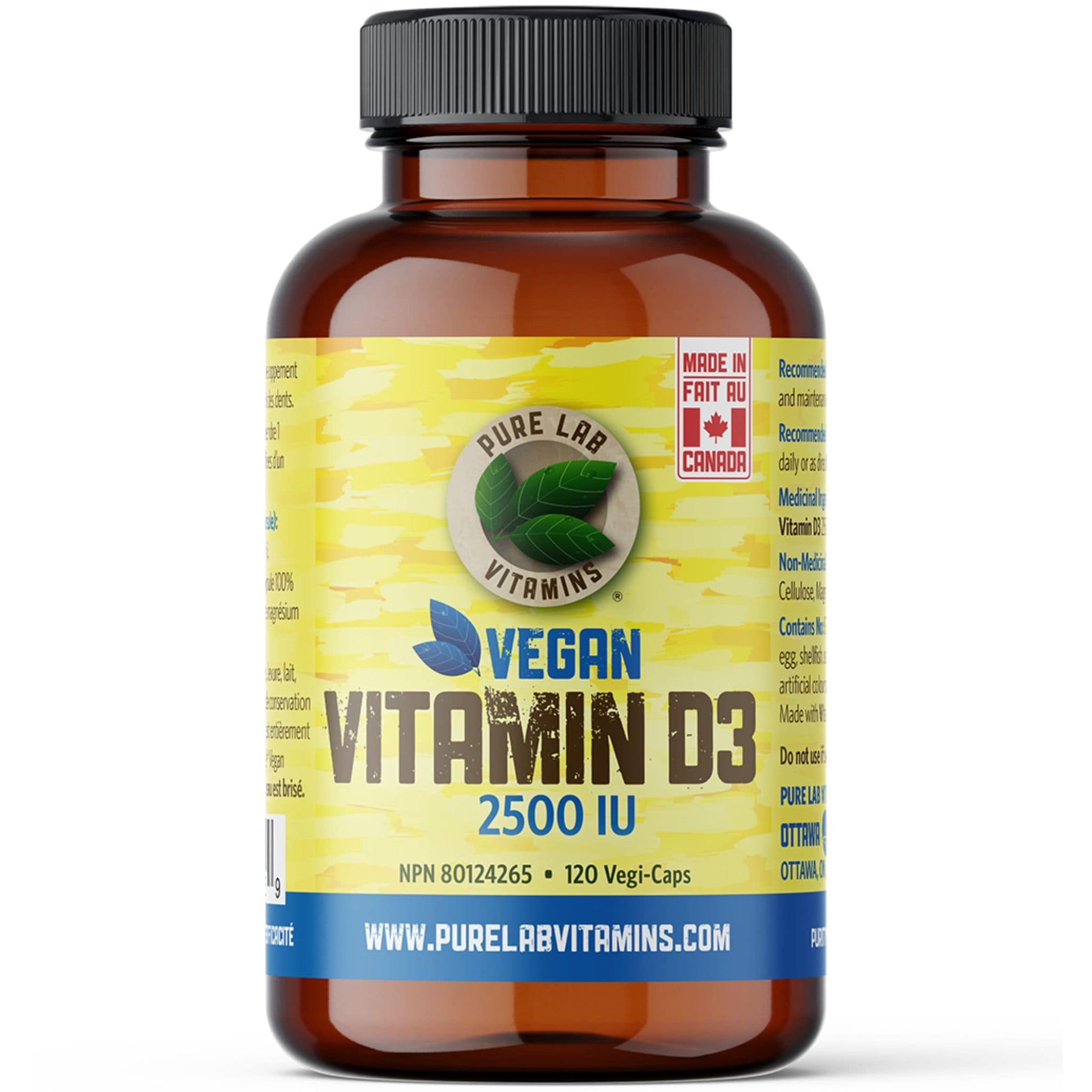 120 Vegetable Capsules | Pure Lab Vitamins Vegan Vitamin D3 2500 IU