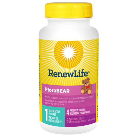 60 Chewable Tablets | RenewLife FloraBear, 1 Billion Active Cultures, 4 Probiotic Strains