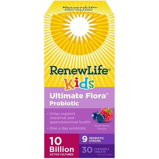 Mixed Berry, 30 Chewable Tablets | RenewLife Kids Ultimate Flora Probiotic, 10 Billion Active Cultures, 9 Probiotic Strains // mixed berry flavour