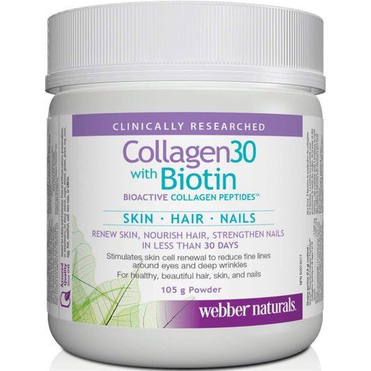 105g | Webber Naturals Collagen30 with Biotin Bioactive Collagen Peptides Powder