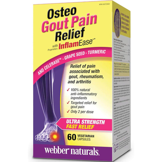 60 Vegetarian Capsules | Webber Naturals Osteo Gout Pain Relief with InflamEase