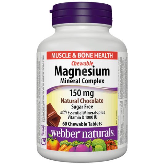 Natural Chocolate 60 Chewable Tablets | Webber Naturals Magnesium Mineral Complex Chewable 150mg  // natural chocolate flavour