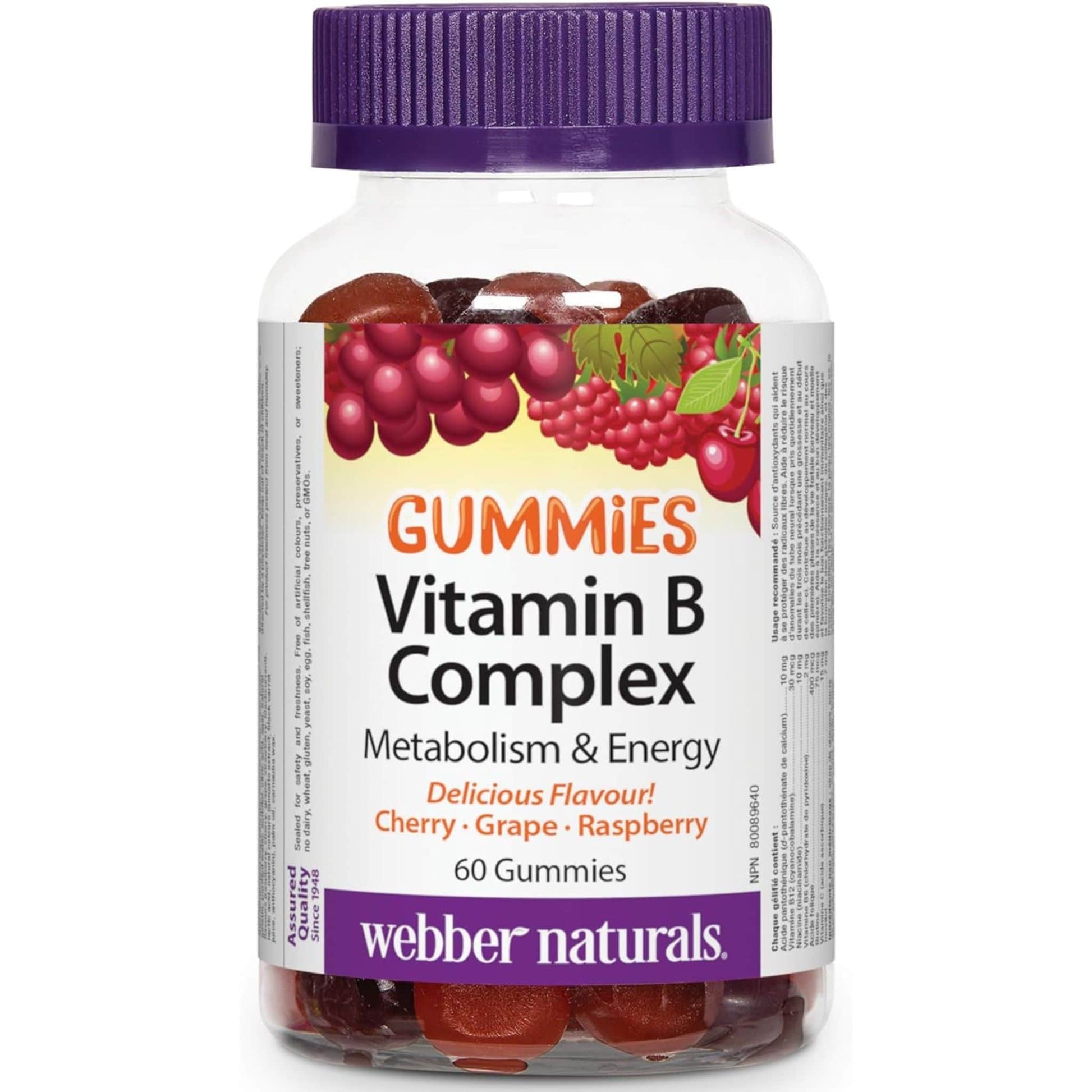 Cherry, Grape, Raspberry 60 Gummies | Webber Naturals Vitamin B Complex Gummies // cherry, grape, raspberry, flavour