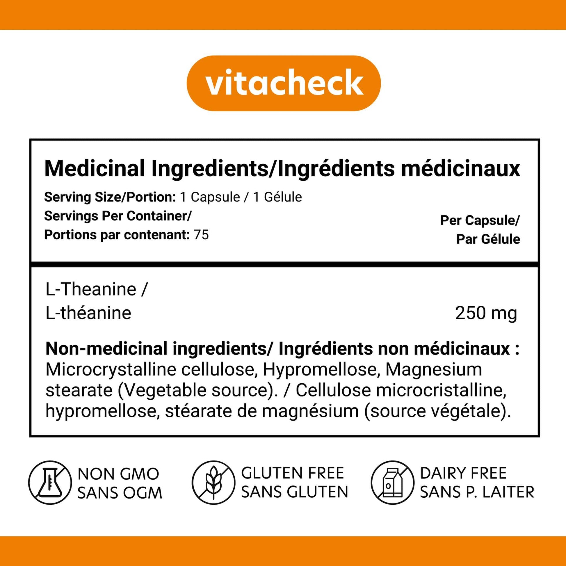 75 Vegetable Capsules | Vitacheck L-Theanine