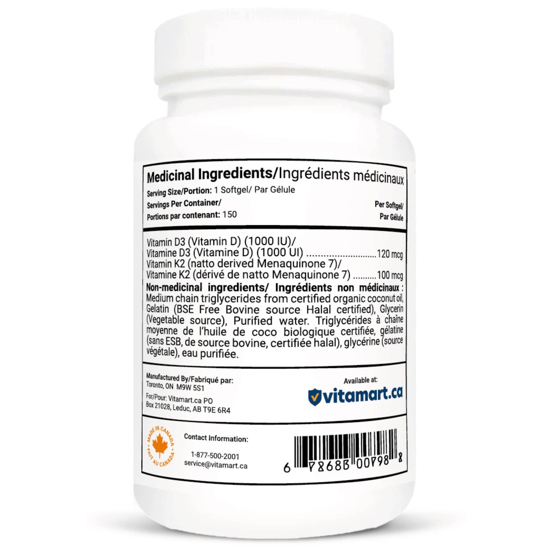 150 Softgels | Vitacheck Vitamin D3 and K2