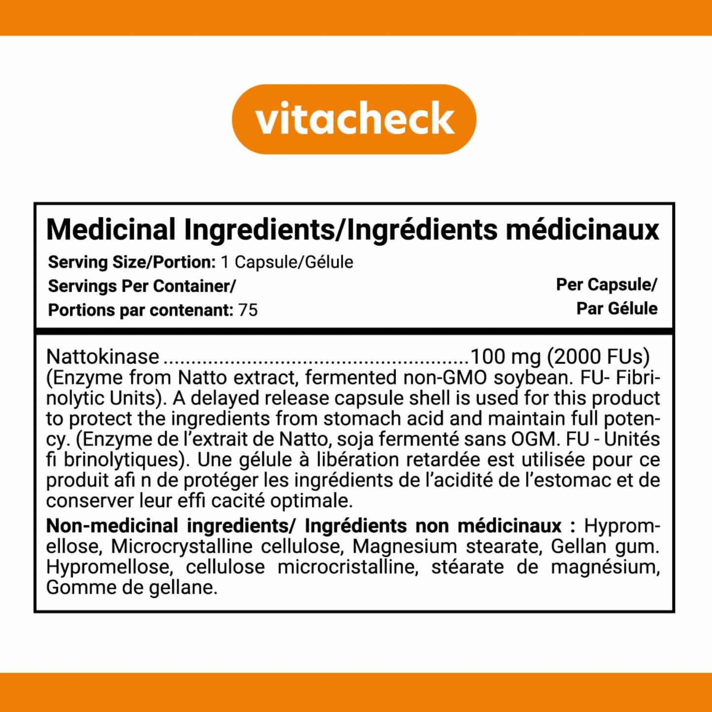 75 Delayed Release Vegetable Capsules | Vitacheck Nattokinase