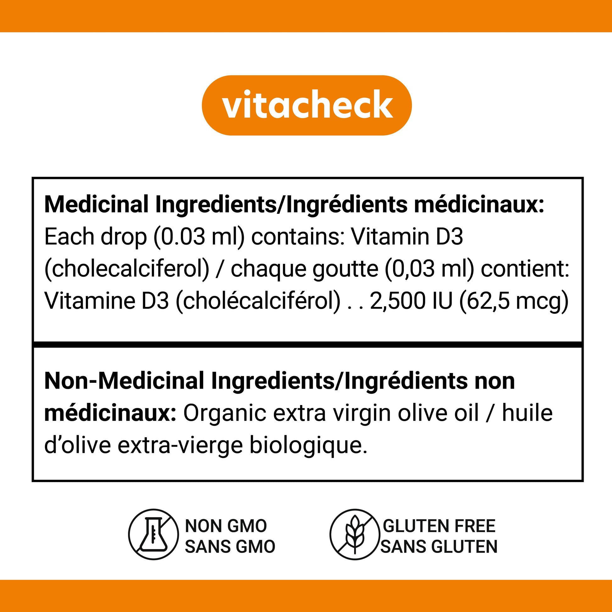 15ml Unflavoured | Vitacheck Vitamin D3 Nutrition Fact