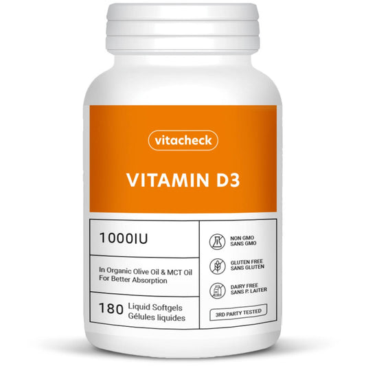 Vitacheck Vitamin D3 1000IU Softgels, In Organic Olive Oil For Better Absorption (Formerly BestVitamin Label May Vary)