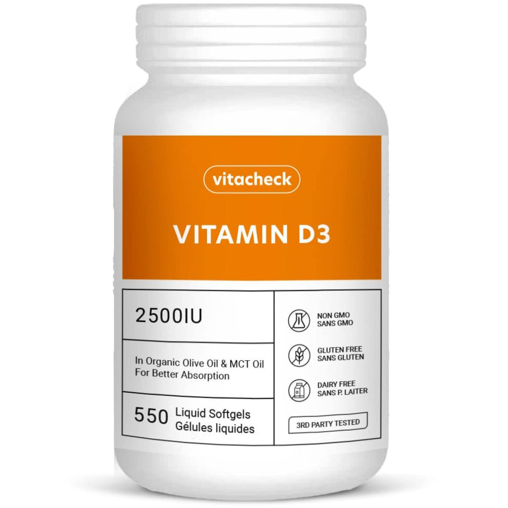 Vitacheck Vitamin D3 2500IU Softgels Extra Strength, In Organic Olive Oil & MCT Oil For Better Absorption (Formerly BestVitamin, Label May Vary)