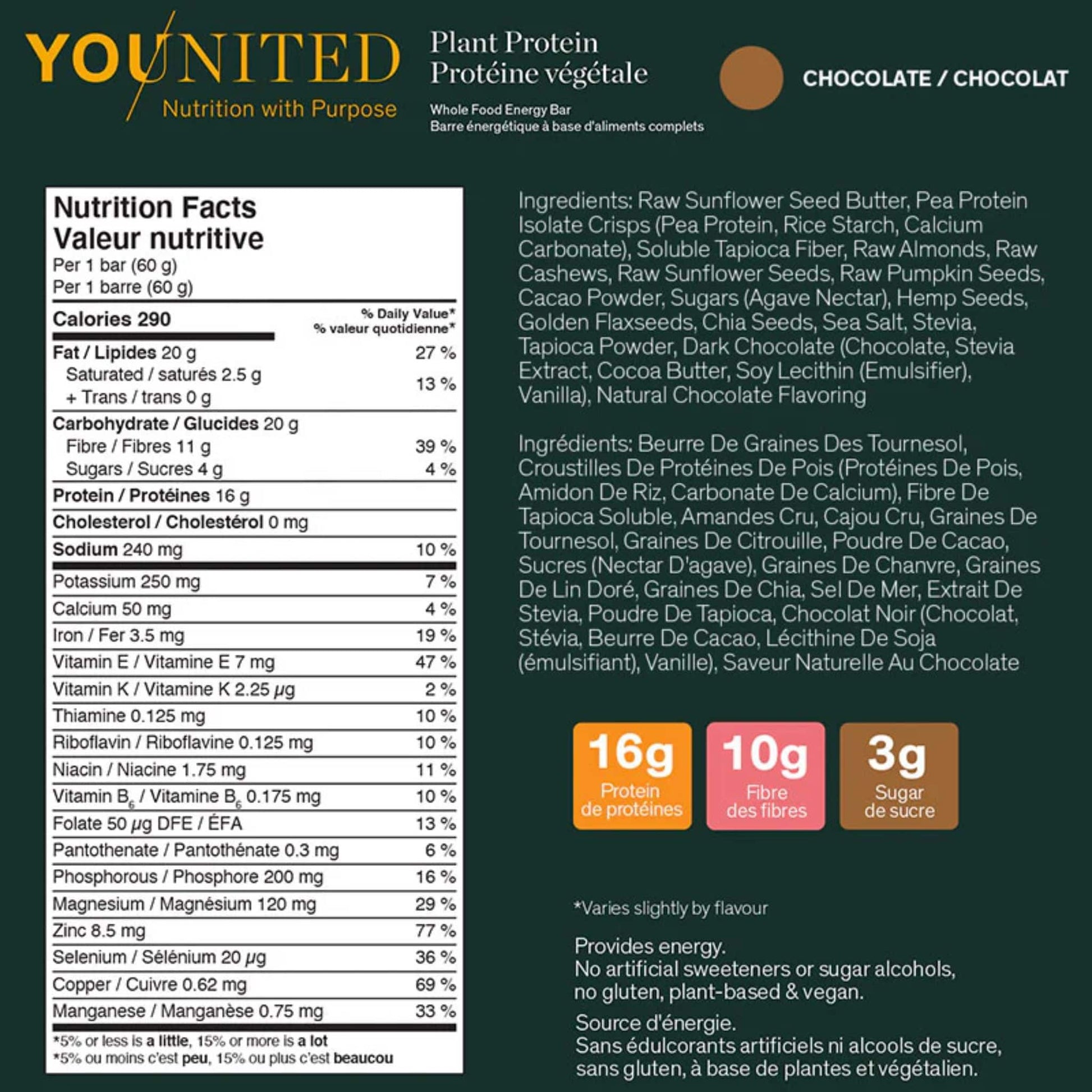 Box (12 Bars) Chocolate | Younited Plant Protein Whole Food Energy Bar