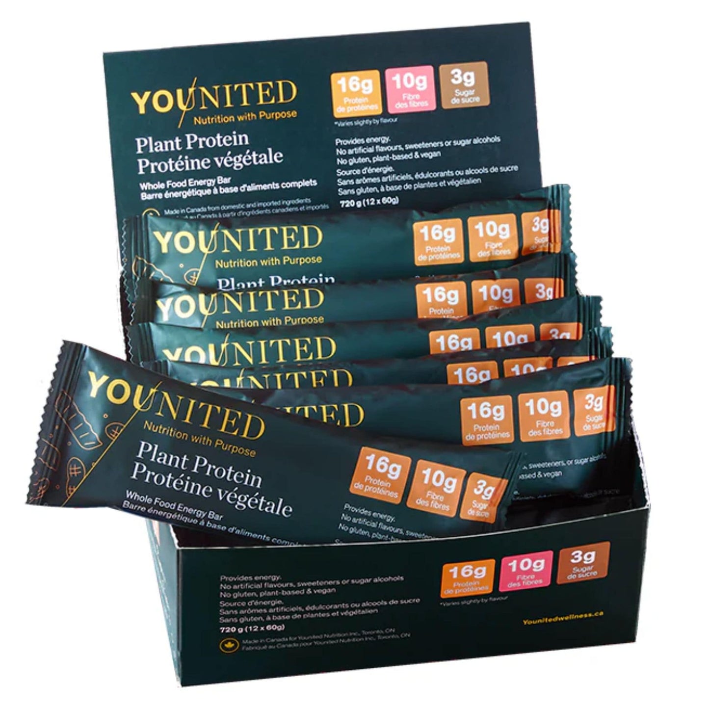 Box (12 Bars) Crunchy Peanut Butter Cup | Younited Plant Protein Whole Food Energy Bar