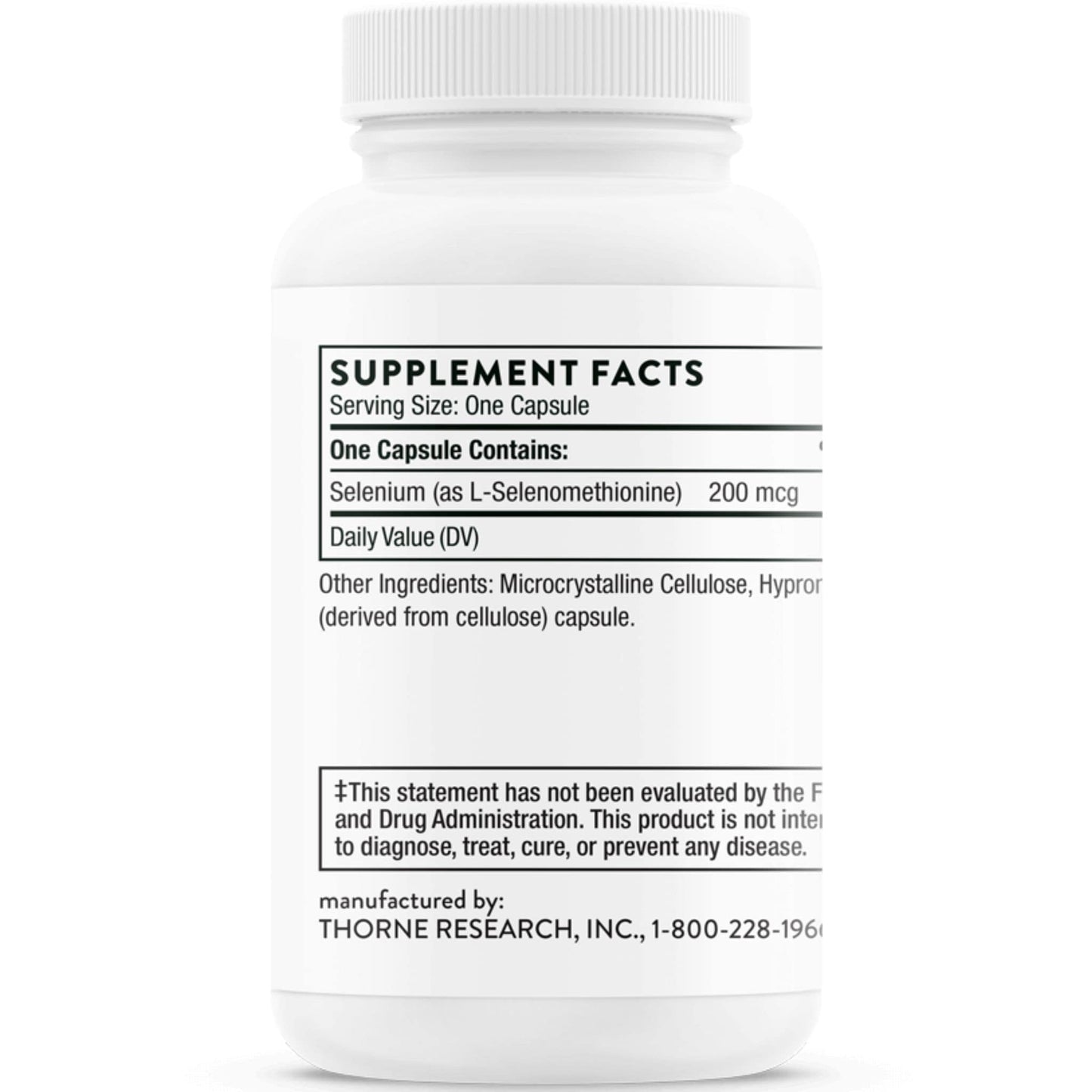 60 Capsules | Thorne Selenium 200 mcg // Supplement Facts