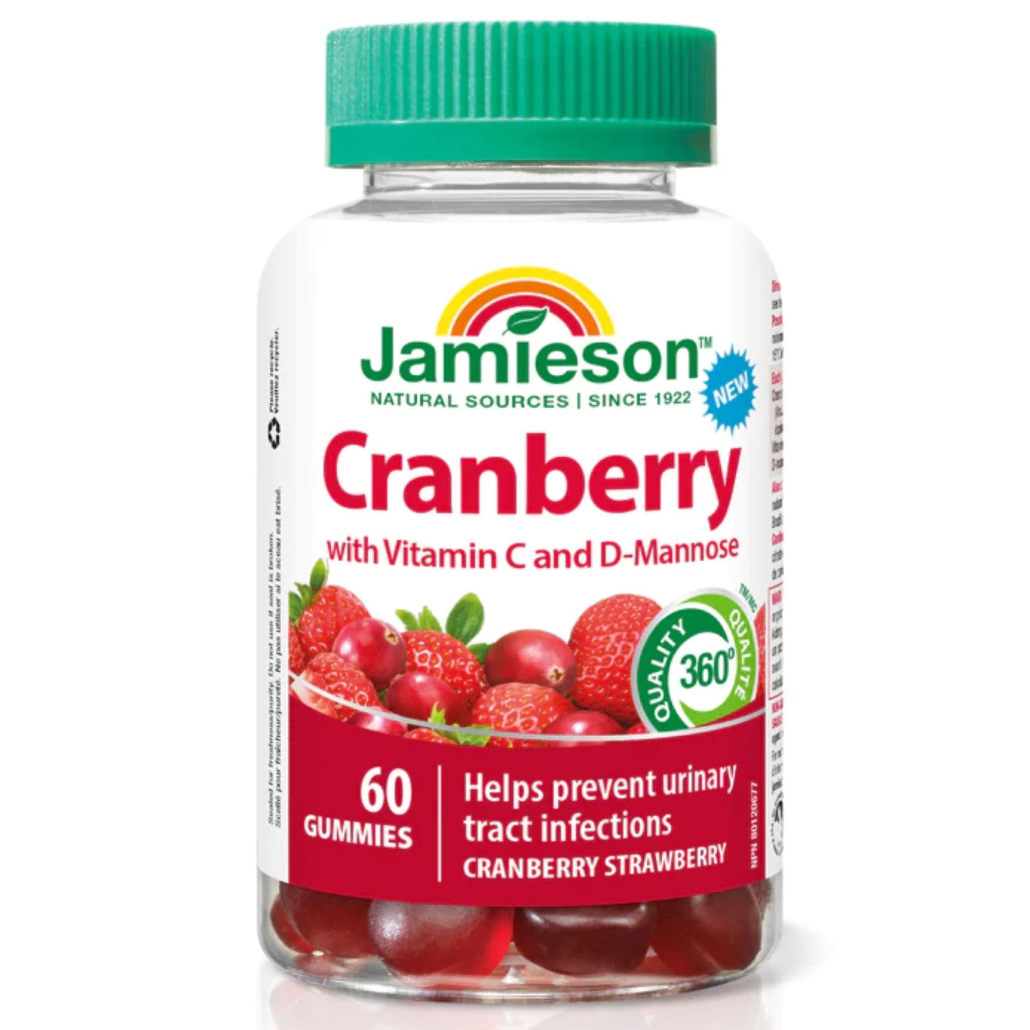 Jamieson Cranberry with Vitamin C and D Mannose Gummies Cranberry Strawberry 60 Gummies