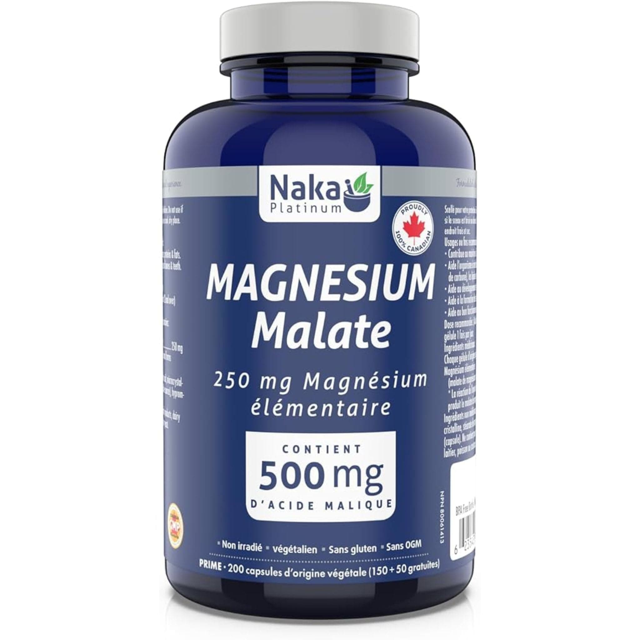 Naka Platinum Magnesium Malate 250mg 200 Vegetable Capsules