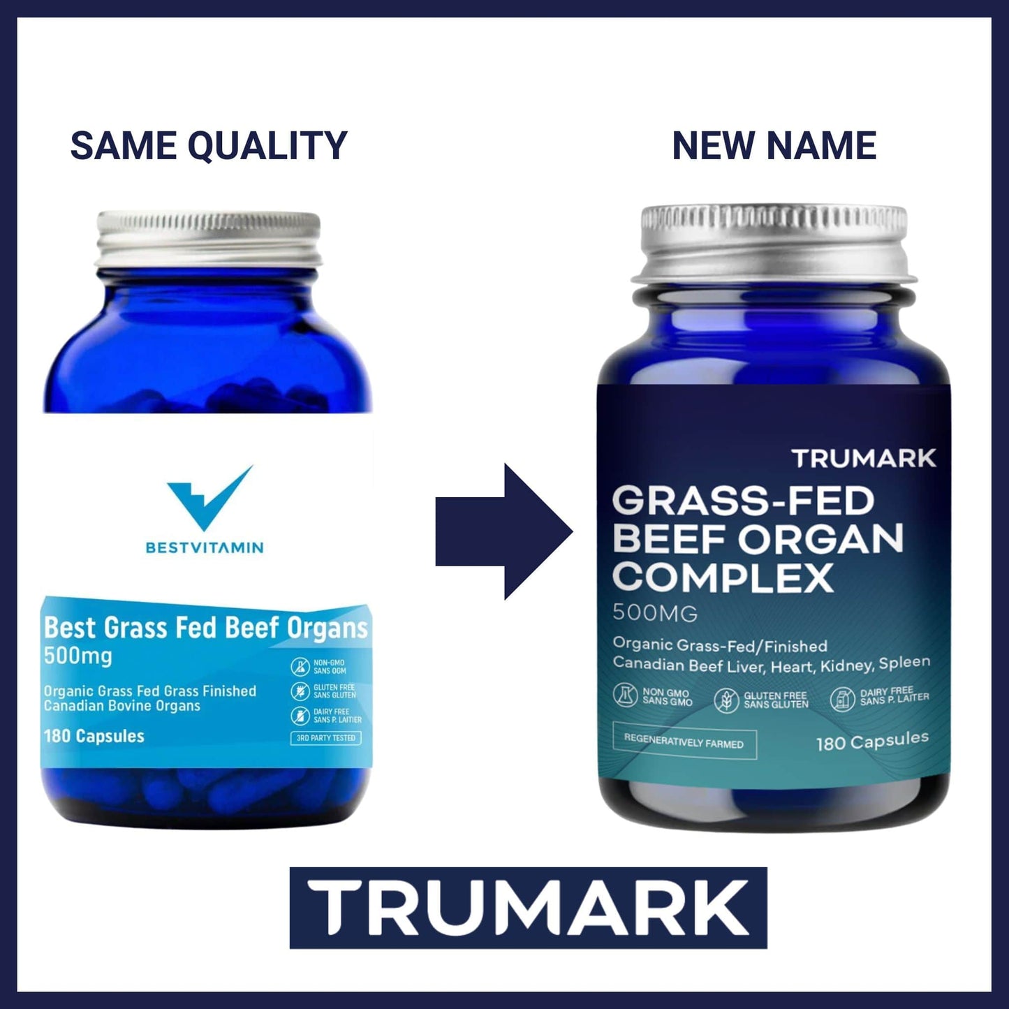 TRUMARK Grass-Fed Beef Organ Complex 500mg, Organic Grass-Fed, Finished Canadian Beef Liver, Heart, Kidney and Spleen, (Formerly BestVitamin Best Grass Fed Beef Organs, Label May Vary), 180 Capsules