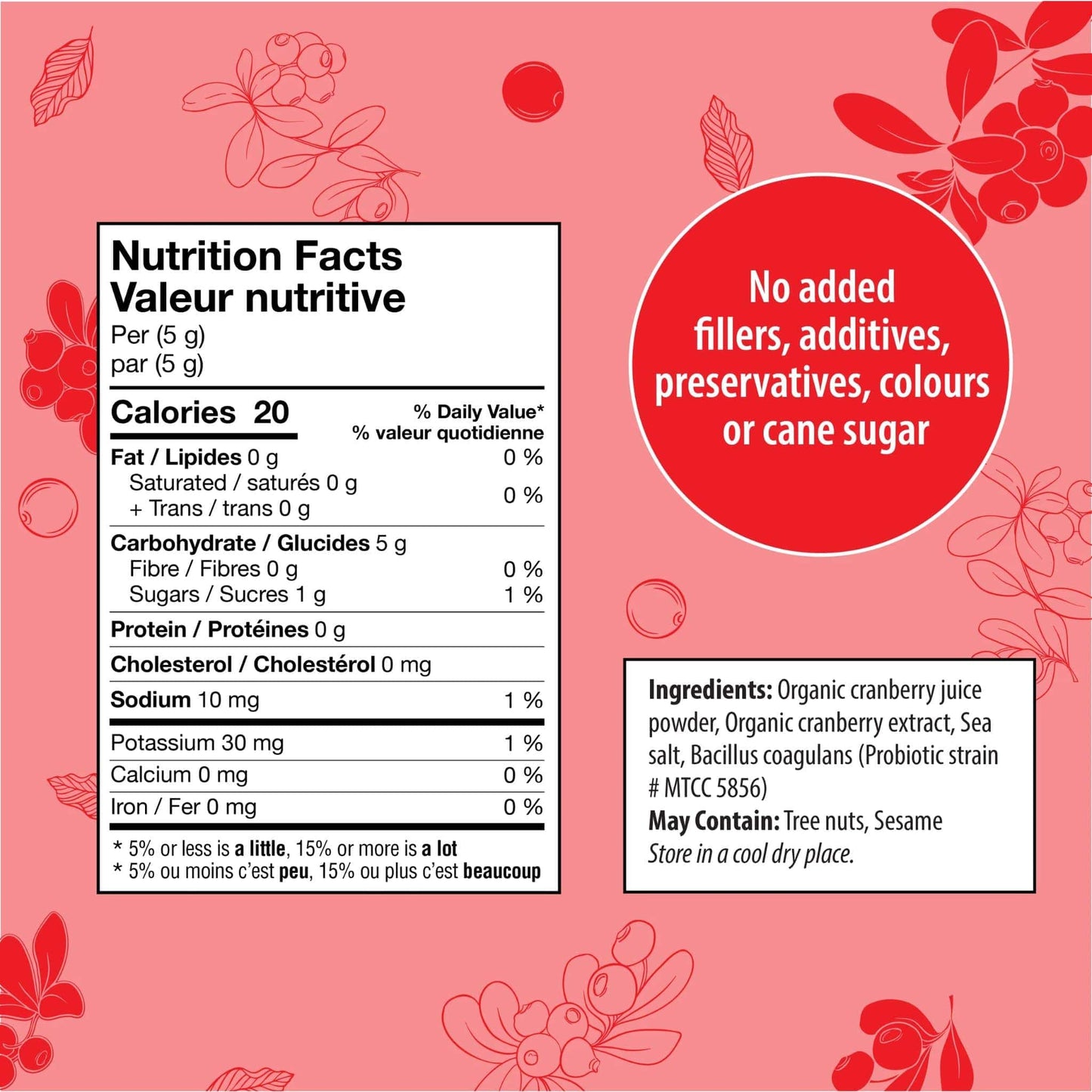 100g | Organic Traditions Daily Cranberry with Probiotics 3.5 oz // Nutrition Facts