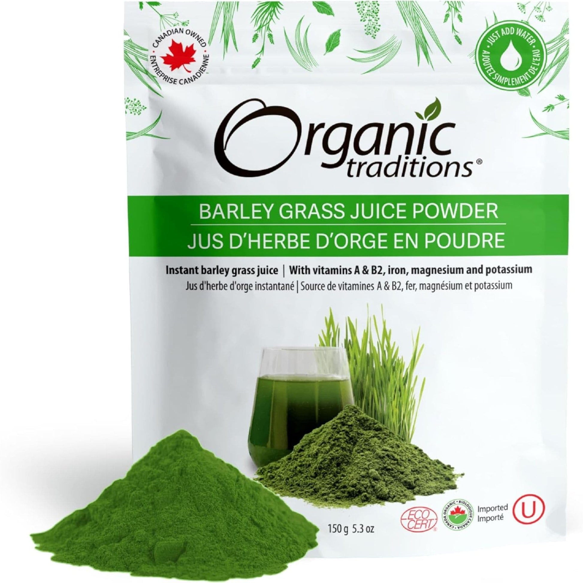 150g | Organic Traditions Barley Grass Juice Powder 5.3oz // Infographic