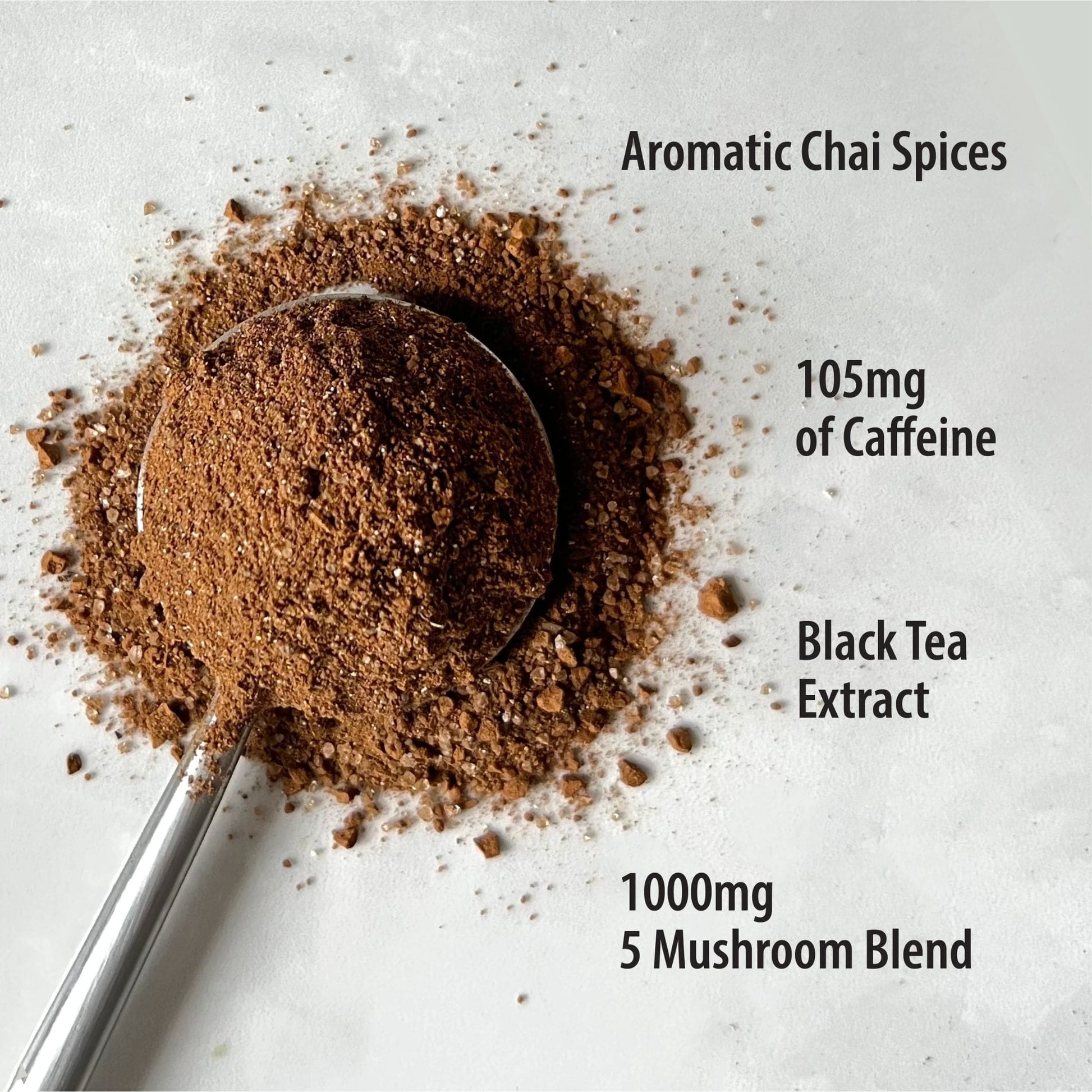 100g | Organic Traditions Dirty Chai 5 Mushroom Coffee Blend 3.5oz // infographic